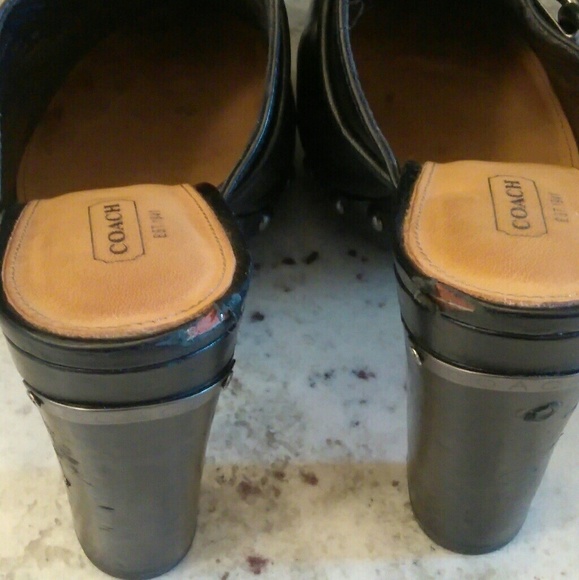 Authentic Coach Leather/ Gun Metal Stud Clogs - Picture 3 of 6